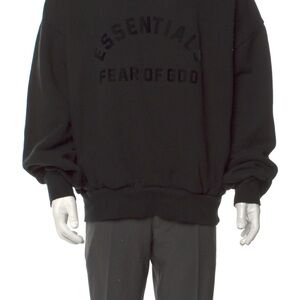 Essentials Black Crewneck Sweater with Ribbed Cuffs
